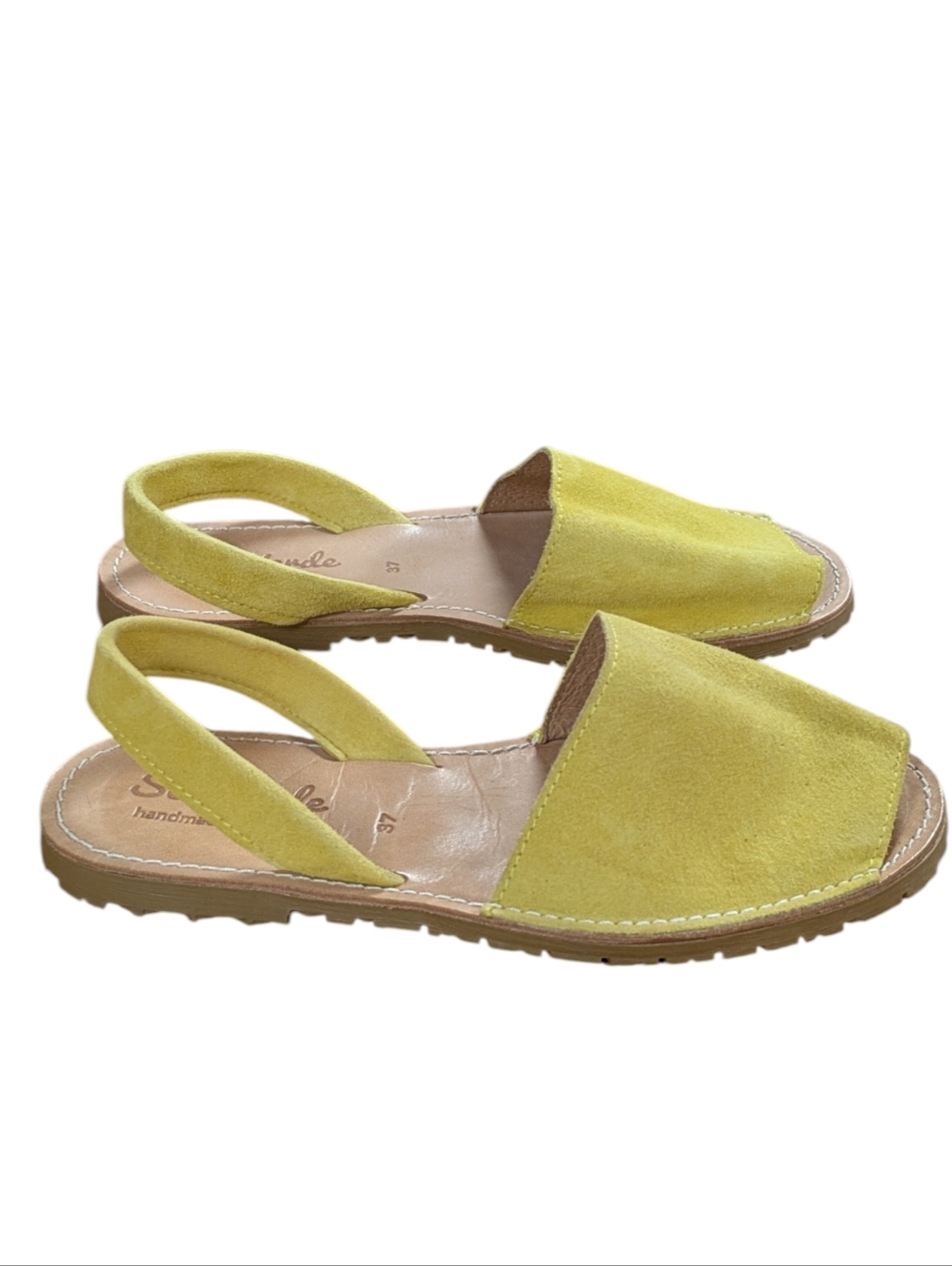 Ser Verde Flat Open Toe Sling Back Yellow Suede Sandals Size 37 - Picture 2 of 7